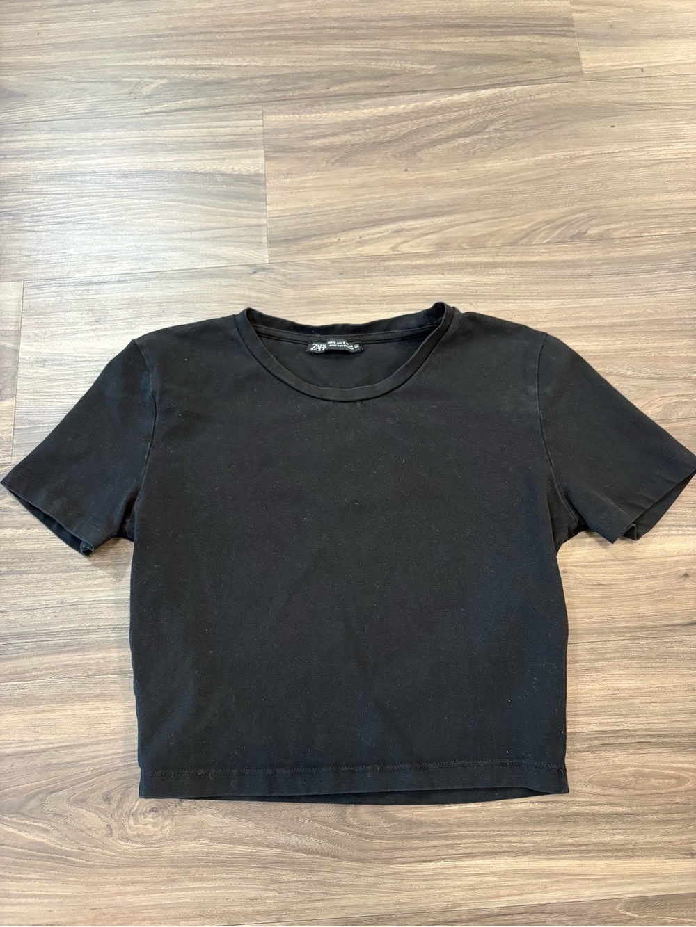 Zara Black Cropped Crew Tee